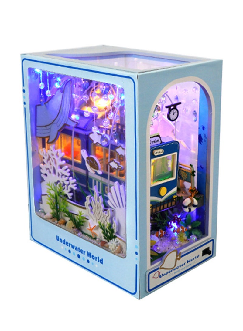 Children's Luminous Toy Diy Hut Underwater World Three-dimensional Book Stand Hand-assembled House Model - Image 1